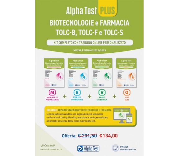 Alpha Test PLUS Biotecnologie e Farmacia TOLC-B, TOLC-F e TOLC-S-Alpha Test,2021