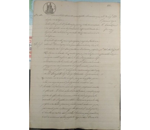 Documento manoscritto del 1887 con timbri e marca di riscontro da 50 C.