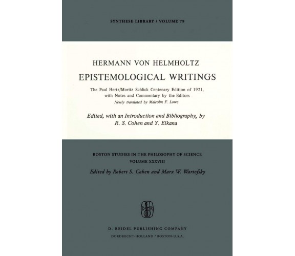 Epistemological Writings - H. Von Helmholtz - Springer, 1977