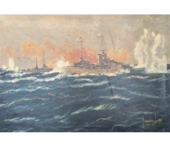 Francesco Liuzzi (XX) - Battaglia navale - Olio su tela