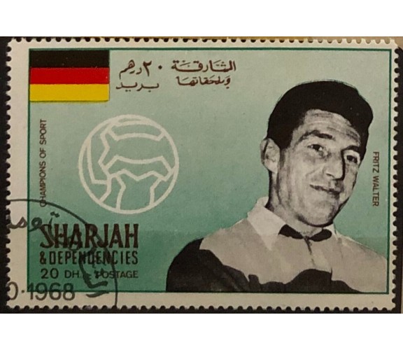 Francobollo Stamp 20 Dh Champions of sport Fritz Walter Sharjah & Dependencies 1