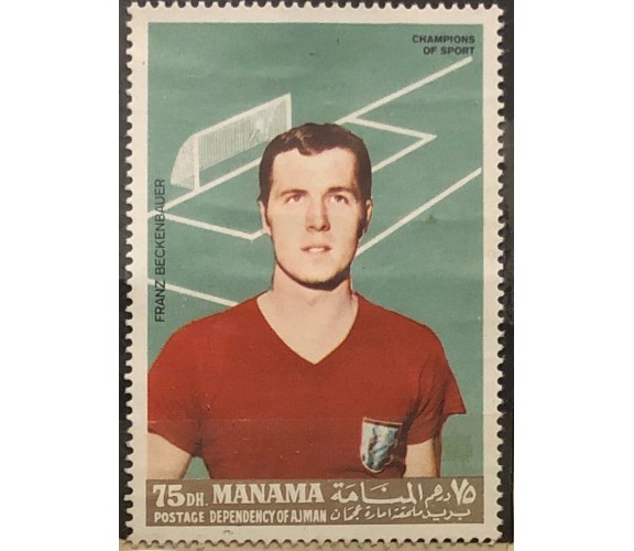 Francobollo Stamp 75 Dh Champions of Sport Franz Beckenbauer Dependance of Ajman