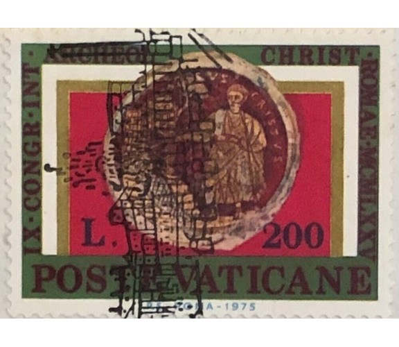 Francobollo Stamp Congresso Archeologico Internazionale 1975 USATO Poste Vatican