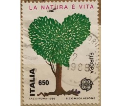 Francobollo Stamp Italia Lire 650 La natura è vita Europa 1988 Italy USATO	 di E