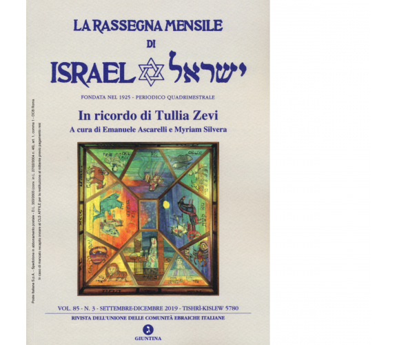 ISRAEL VOL.85-N.3 SETTEMBRE-DICEMBRE 2019 di AA.VV. - Giuntina, 2021