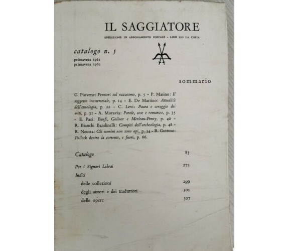 Il saggiatore: catalogo n. 5 (primavera 1961-primavera 1962) - ER