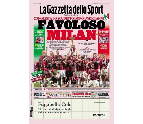 La Gazzetta Dello Sport-23 Maggio 2022-FAVOLOSO MILAN-Milan campione d'Italia