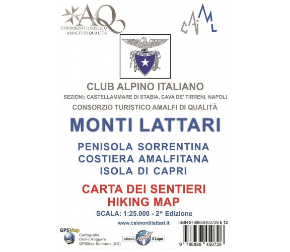 Monti Lattari. Penisola sorrentina. Costiera amalfitana. Isola di Capri. Carta d