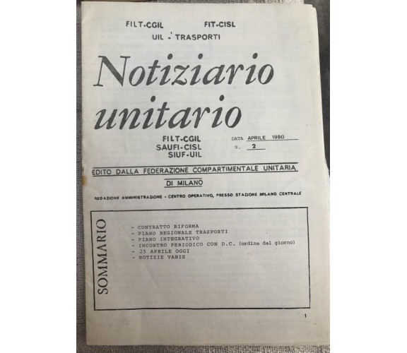 Notiziario unitario n. 2/1980 di Filt-cgil, Fit-cisl, Uil-trasporti,  1980,  Red