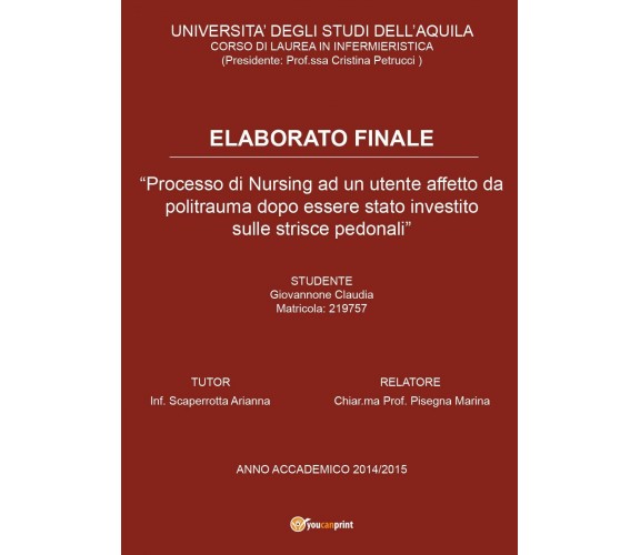 Processo di nursing ad un utente affetto da politrauma dopo essere stato investi