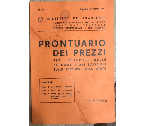 Prontuario dei prezzi per i trasporti delle persone e dei bagagli sulle Ferrovie