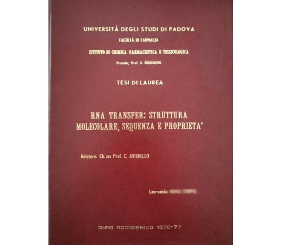 RNA Transfert: struttura molecolare, sequenza e proprietà (1977) - ER