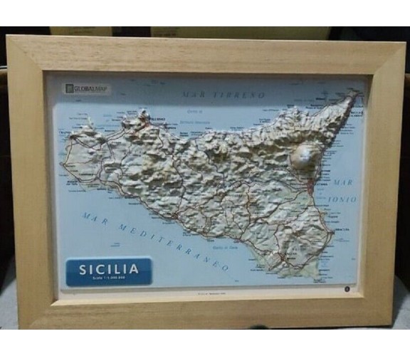 SICILIA 1:1.000.000 CARTA IN RILIEVO A4 con cornice 